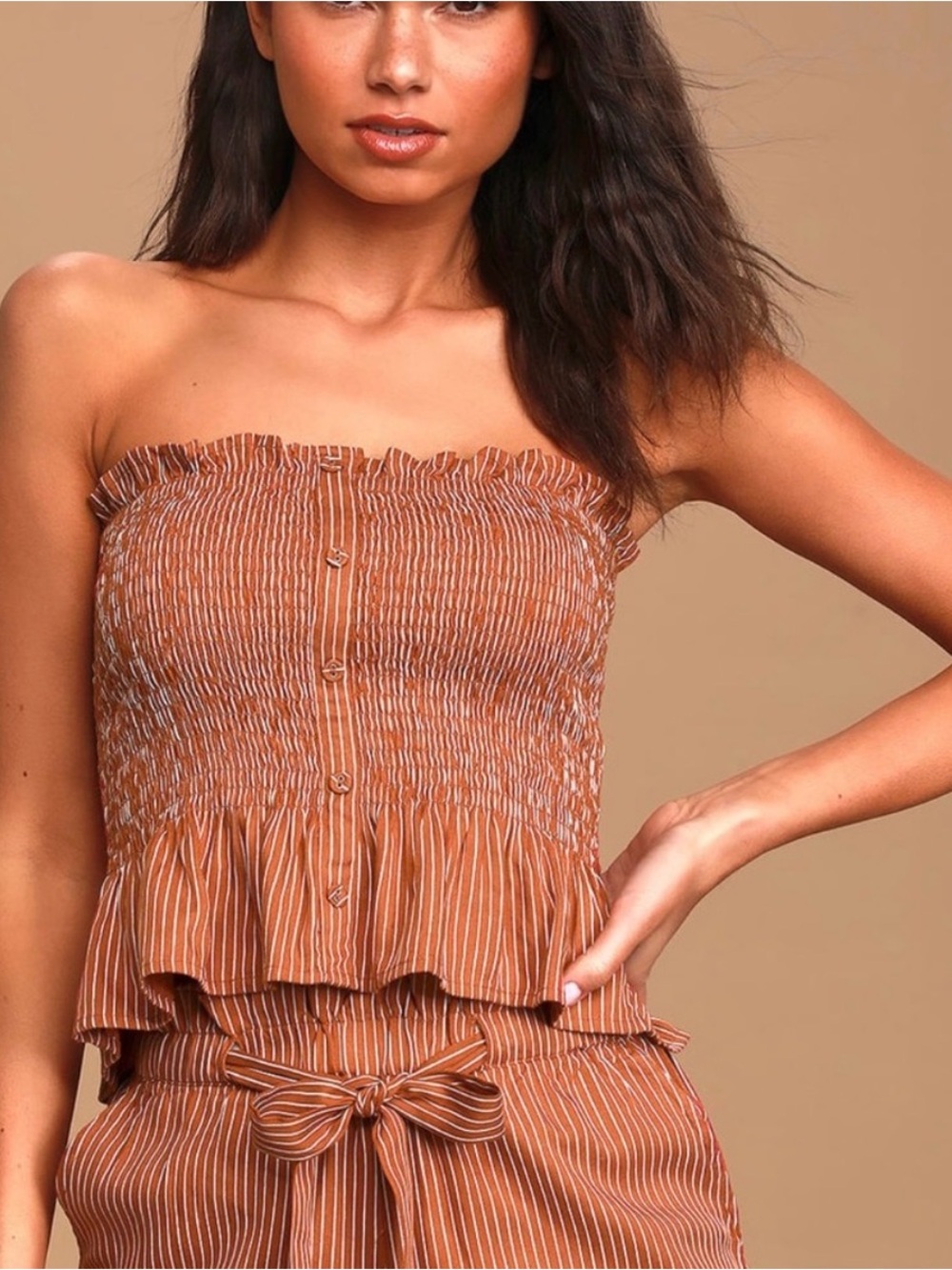 Billabong Rust Orange and White Striped Smocked Tube Top